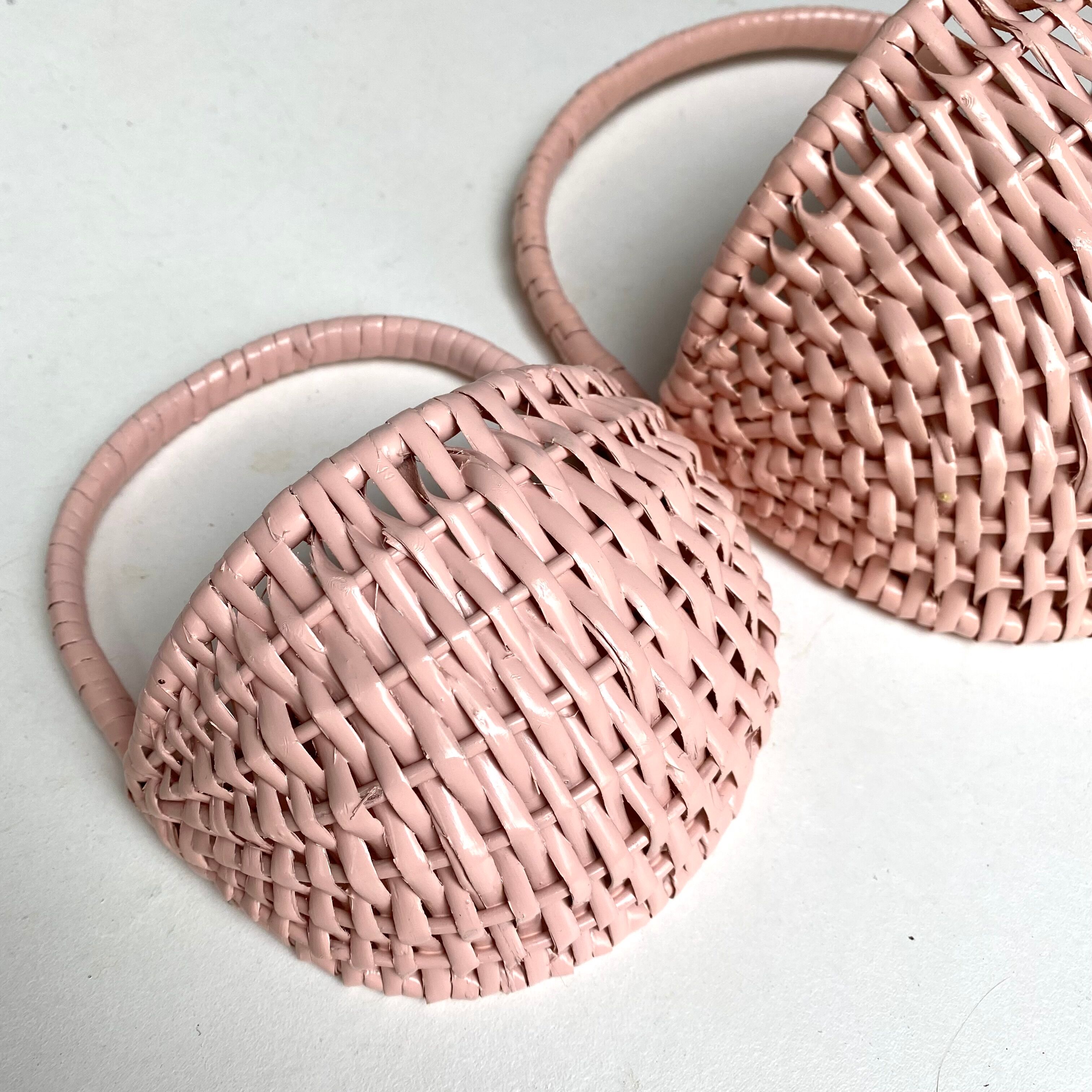 Vintage wall pans in woven wicker