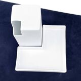 White, minimalist vase + Asa stand, Germany, 1980s.