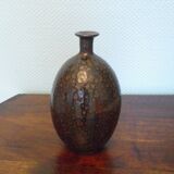 Foiled bottle vase, artisanal pottery, Raku