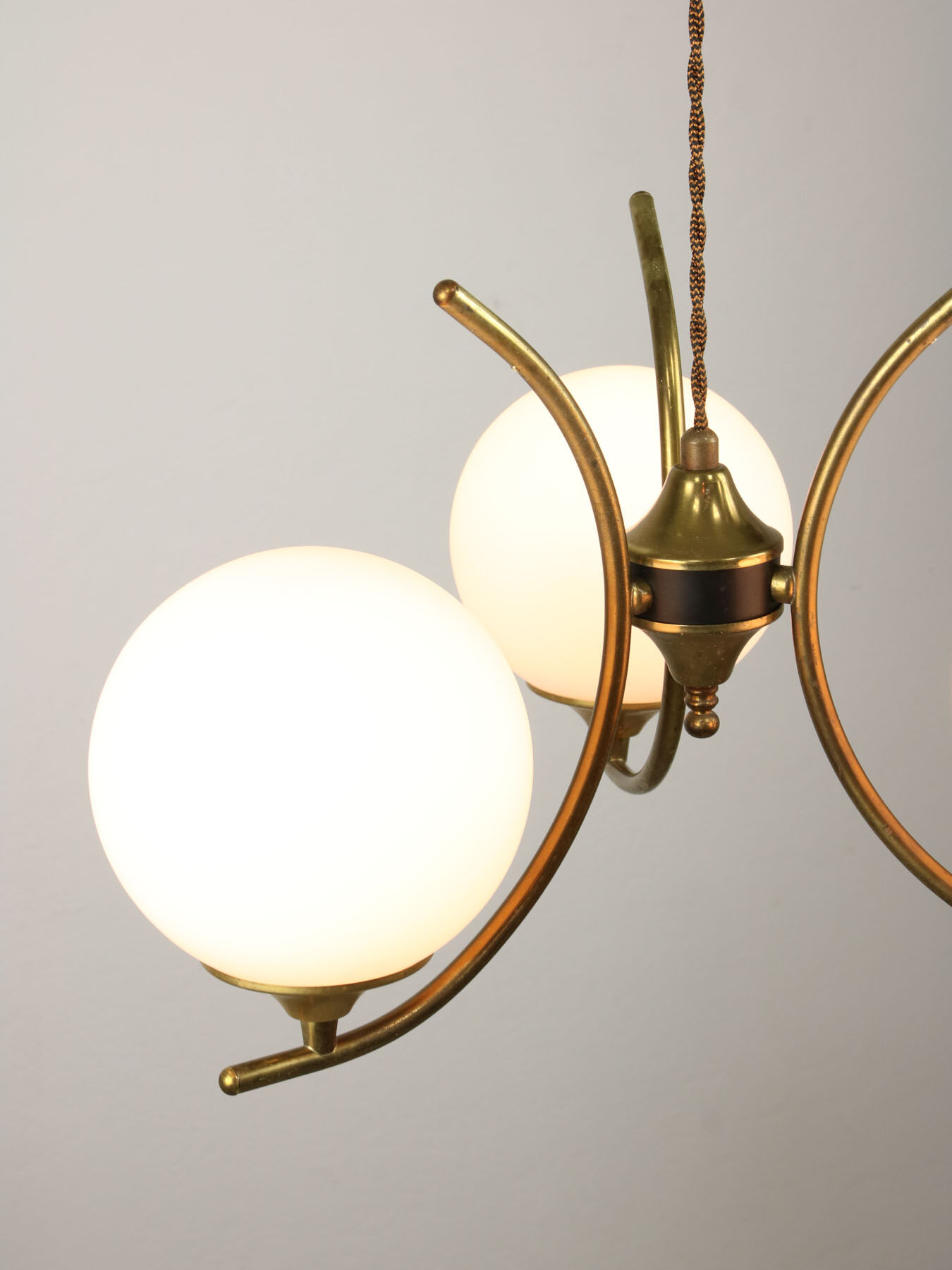 Mid century italian brass and opaline chandelier