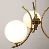 Mid century italian brass and opaline chandelier