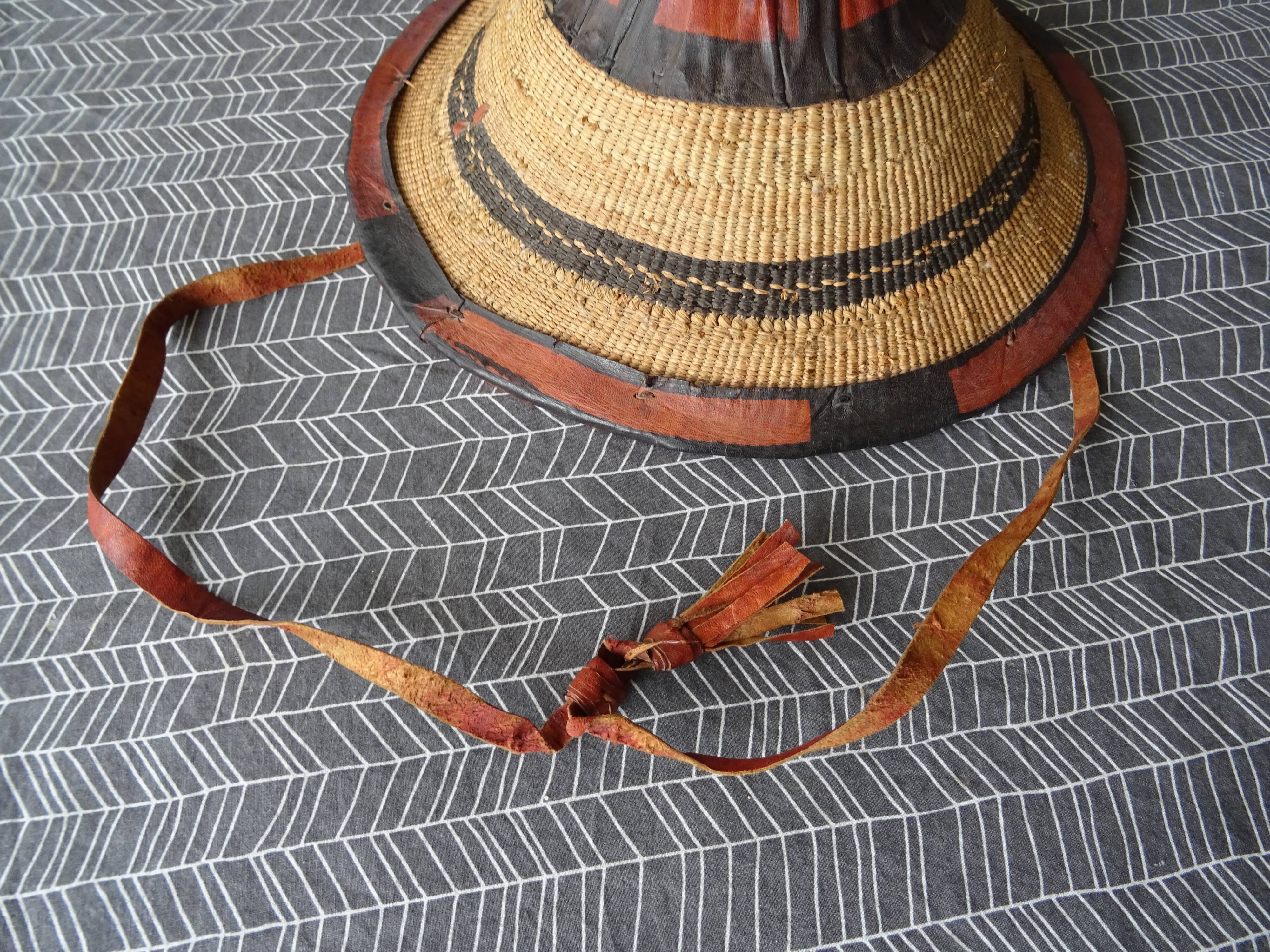 Berber hat ethnic art basketry and leather