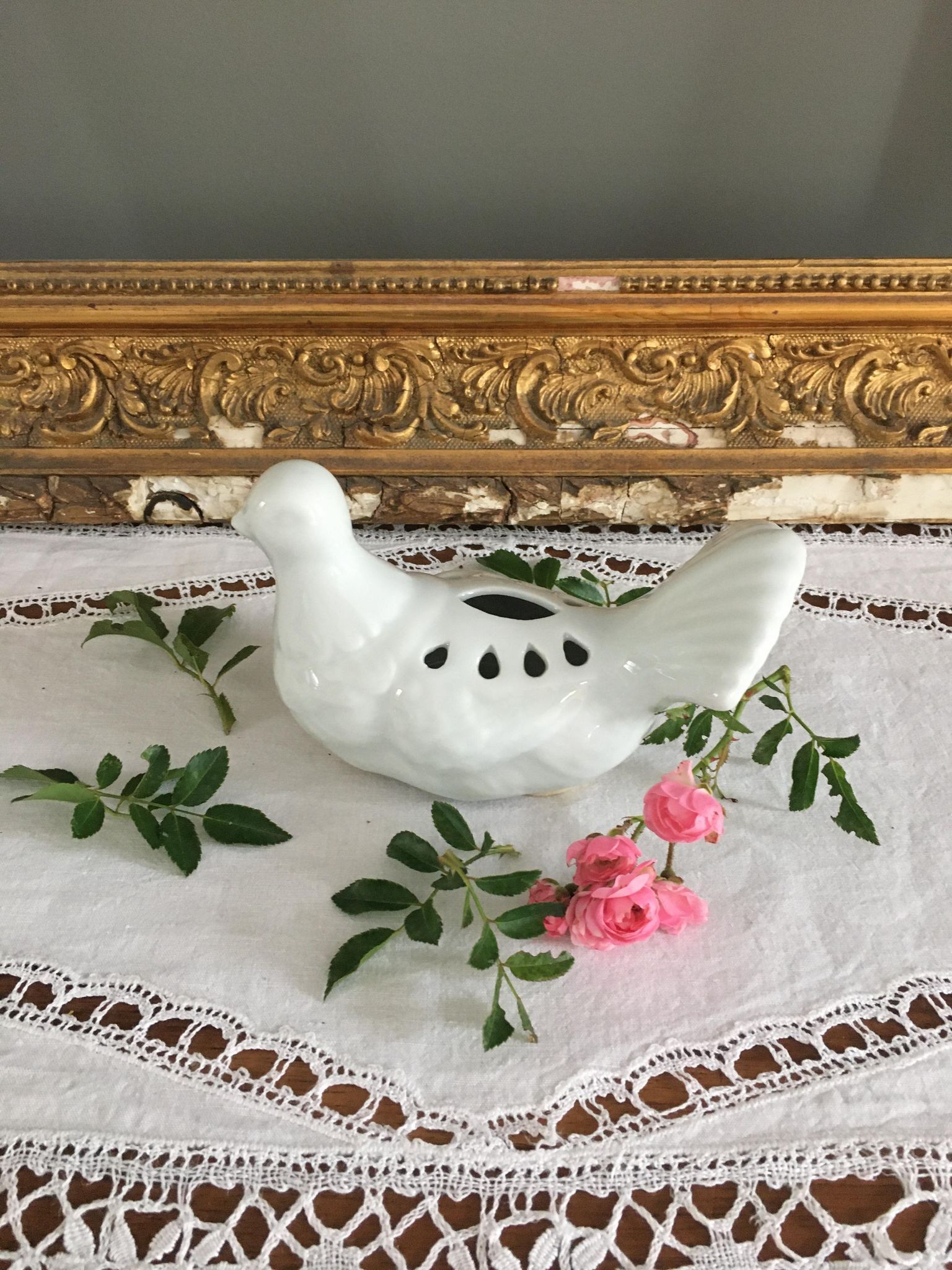 Vintage Porcelain Flower Picker Dove