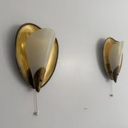 Pair of brass and glass wall lights from the mid-century, 1950s, Germany.