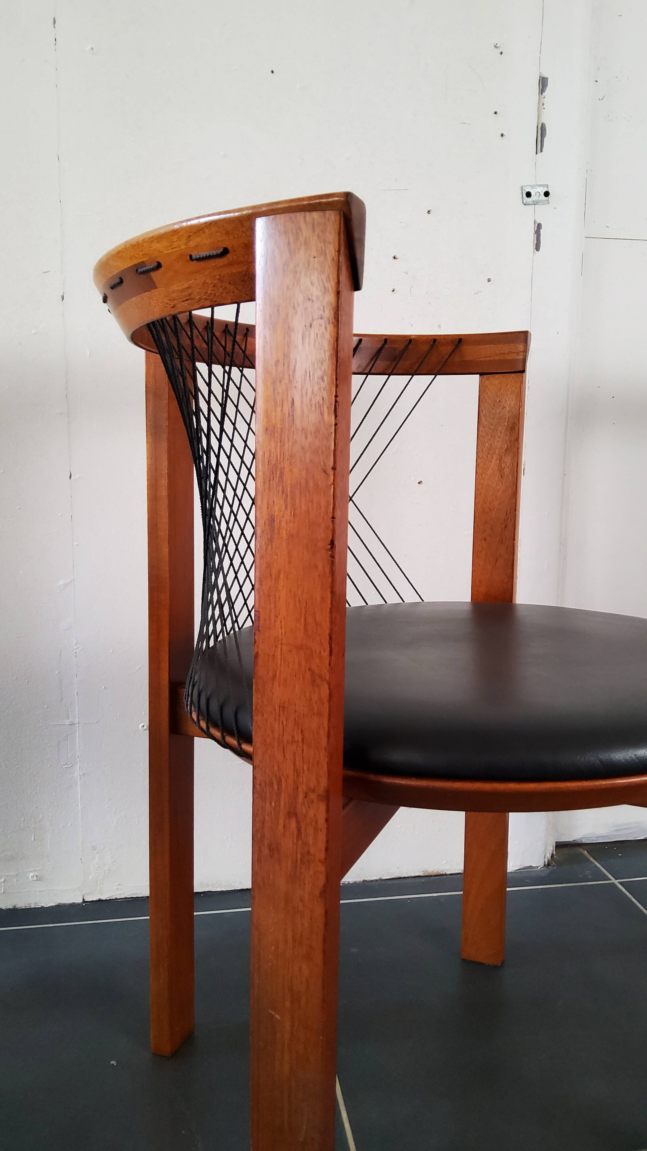 Niels Jorgen Haugesen String wood and leather chairs for Tranekaer, Denmark