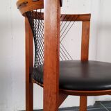 Niels Jorgen Haugesen String wood and leather chairs for Tranekaer, Denmark