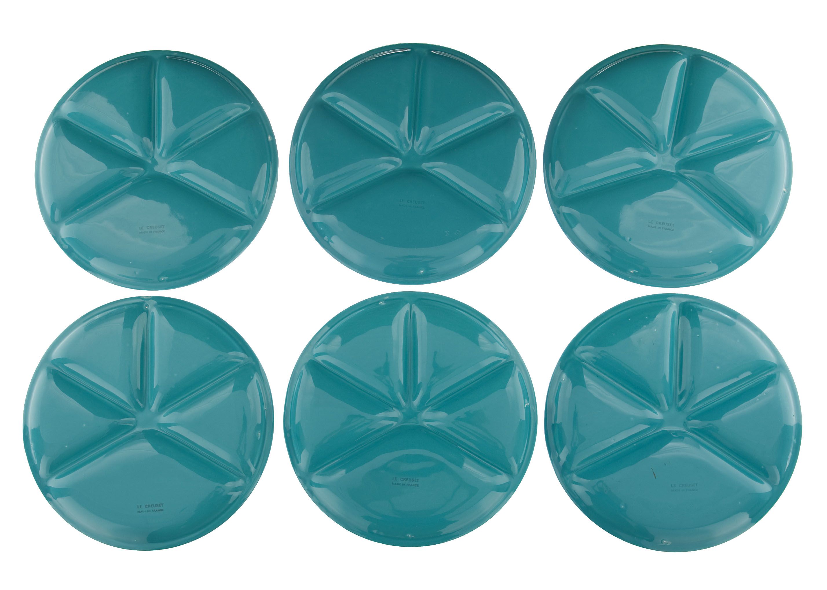 6 fondue plates le creuset bleue vintage 1970