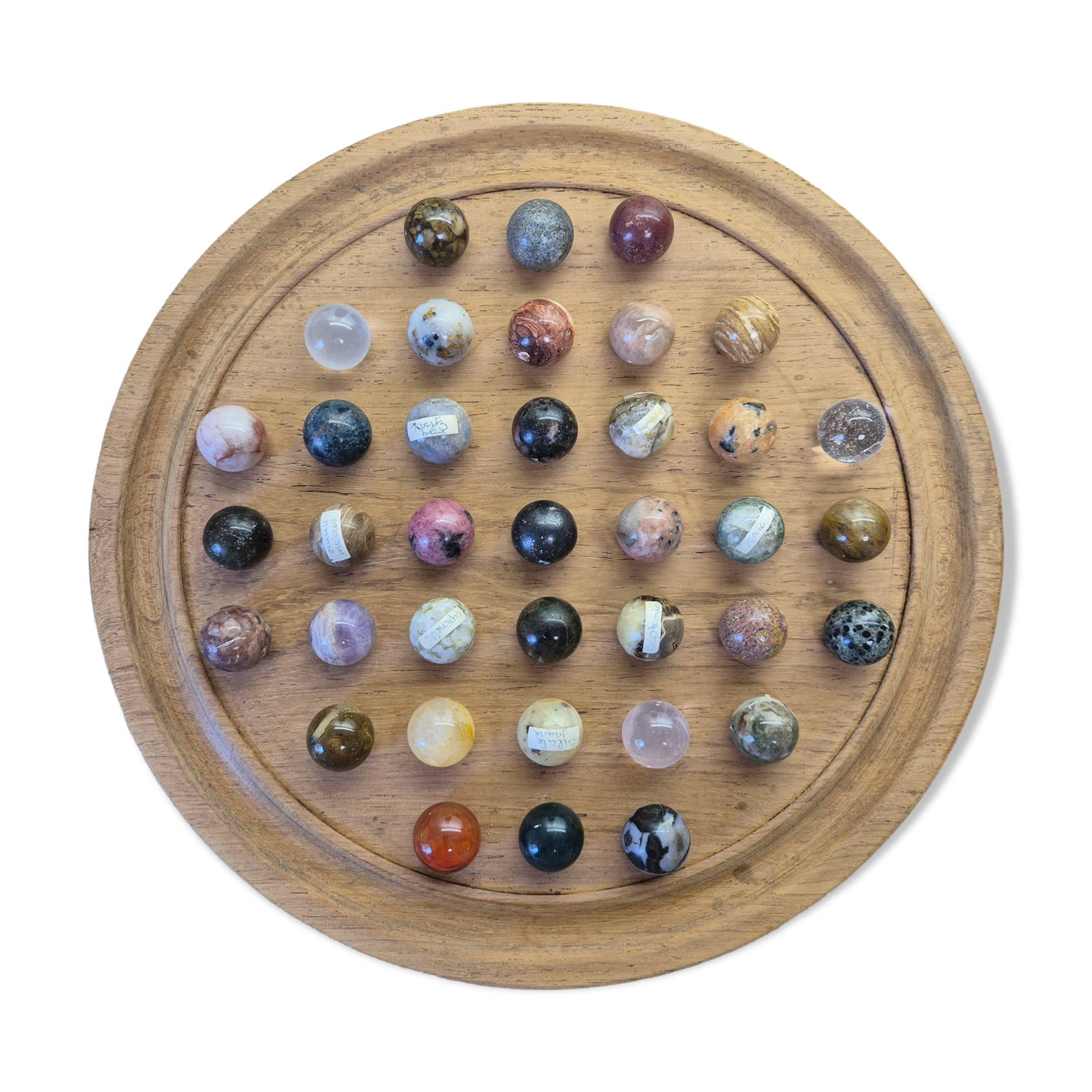 Jeu de solitaire en bois et pierres semi-précieuses
