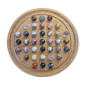Jeu de solitaire en bois et pierres semi-précieuses