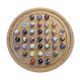 Wooden solitaire game with semi-precious stones