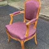 Louis XV armchair in solid wood and burgundy fabric
