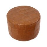 Vintage Round Brown Pouf Patchwork Patches Faux Leather 45cm