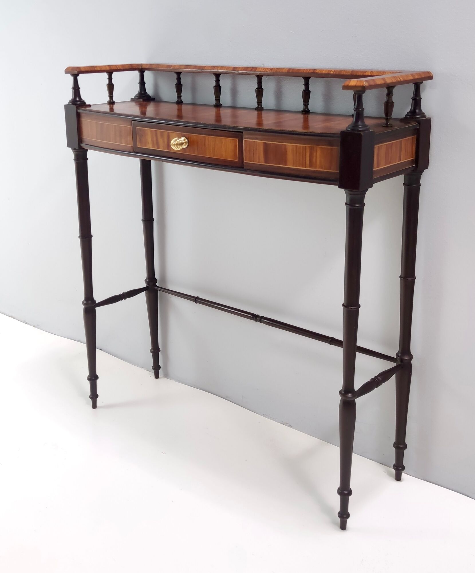 Vintage cherrywood and ebonized beech console table with a drawer, italy