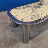 Italian design coffee table from the 70s, marble and chrome
