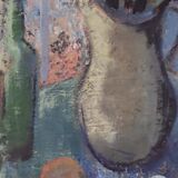 Bouquet rouge et bouteille de vin