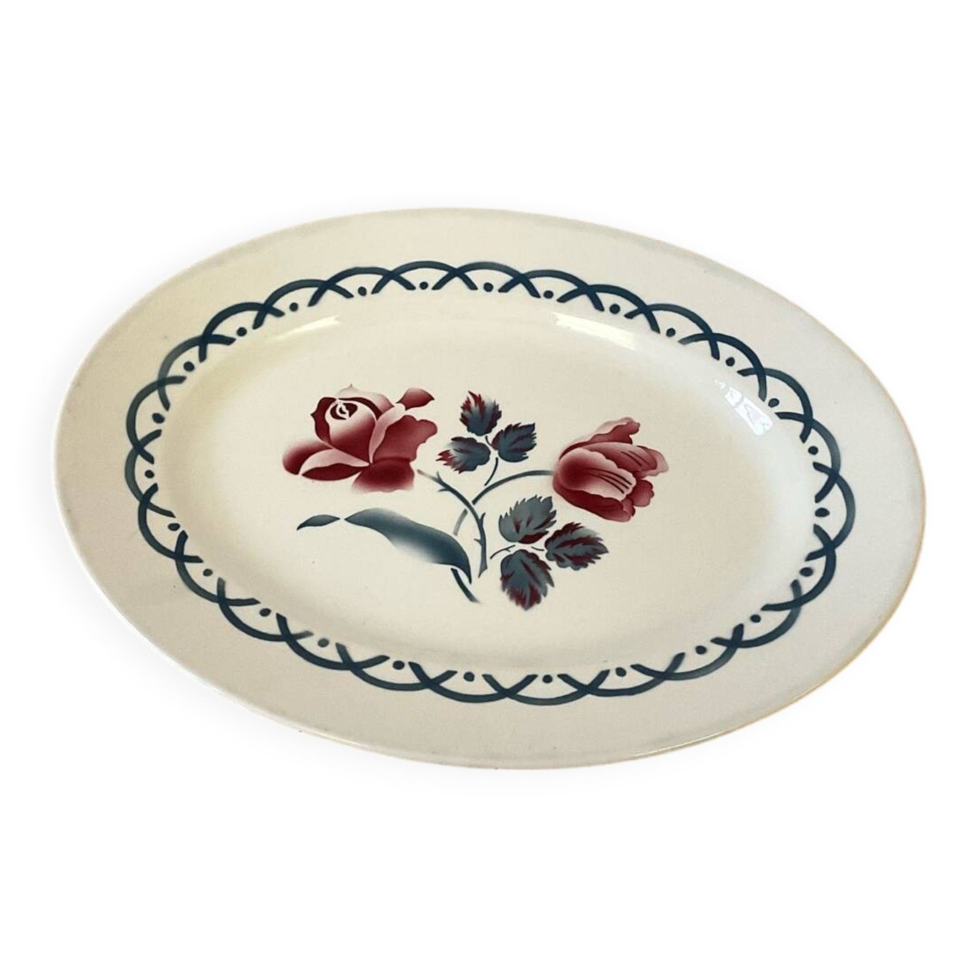 Oval plate with floral pattern - Digoin Sarreguemines - Cannes Collection