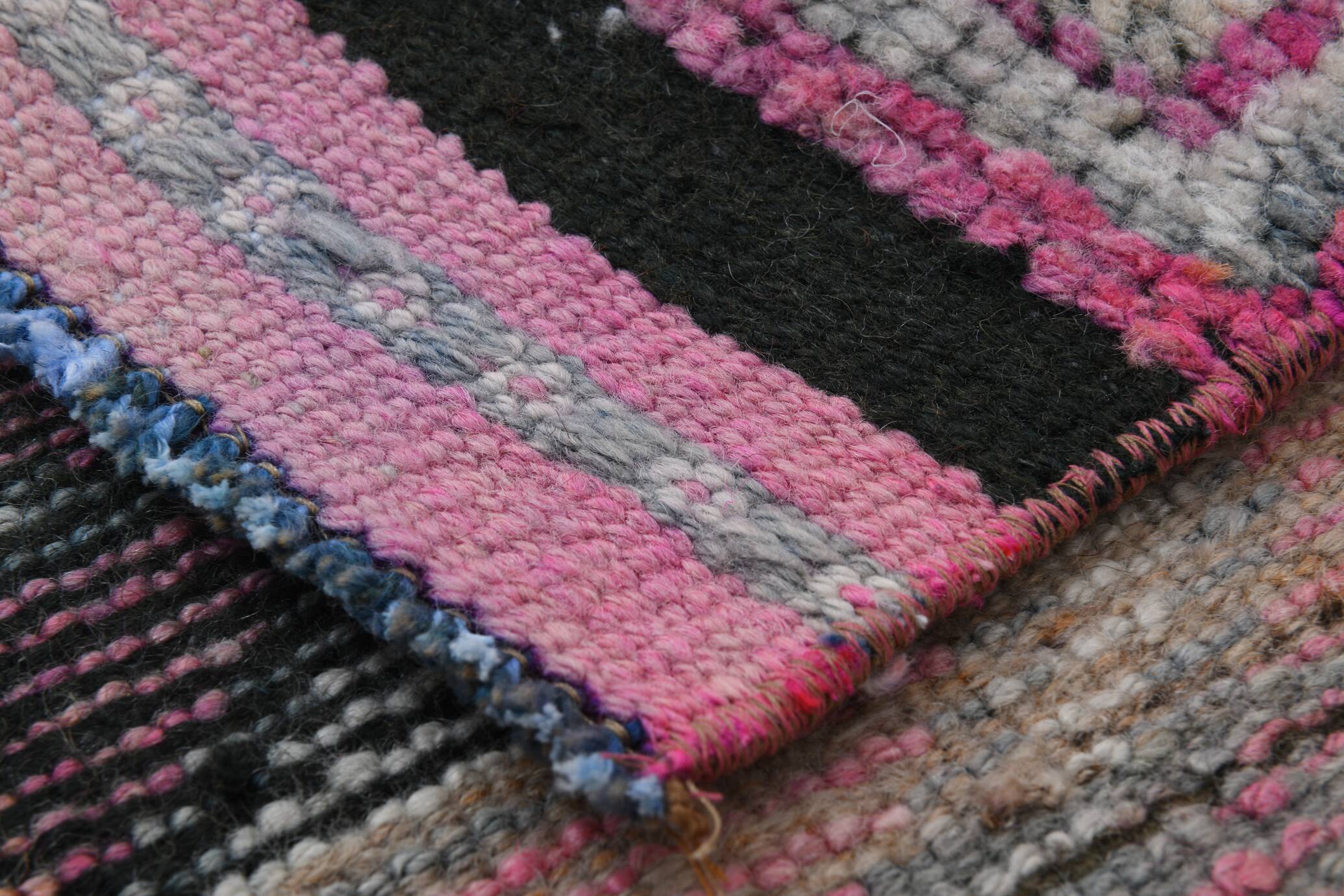 Pink Green Modern Oushak Runner Rug, 89x354Cm