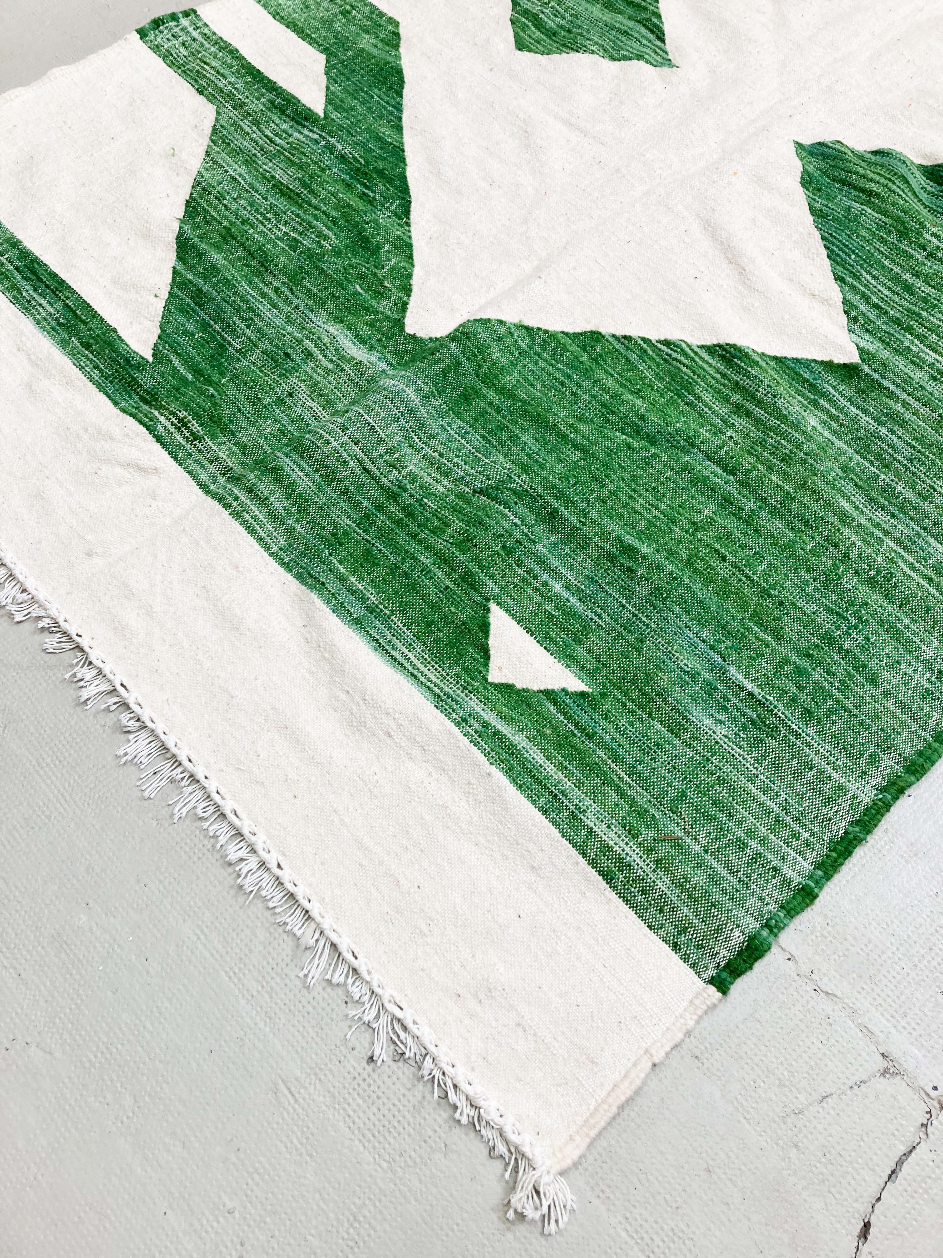 Kilim Moroccan Berber ecru with green patterns 250x142cm
