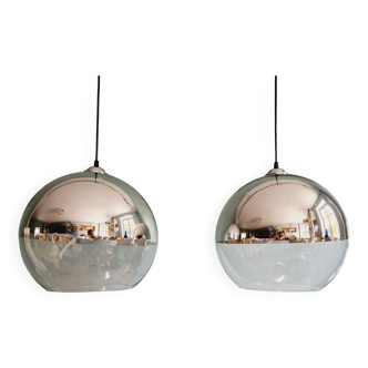 Paire de grandes suspensions Space Age en verre transparent et chromé, années 70