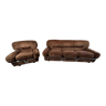 Lot d'un canapé 3 places et fauteuil en velours brun par Giuseppe Munari pour Poltrona Munari, Italie