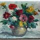 Tableau: oil on canvas - still life with a bouquet of dahlias
