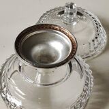 Ancien sucrier en cristal motifs pointes diamant base argenté perlée