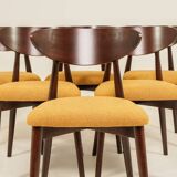 Ocra Dining Chairs set of 6, yellow bouclè fabric, Dark wood