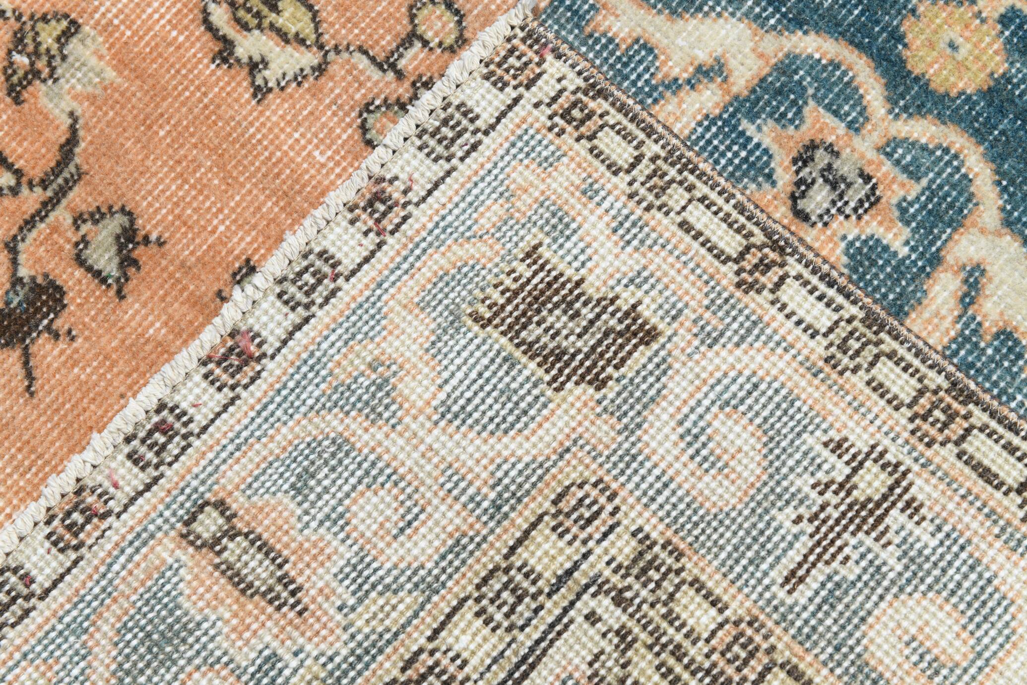 Tapis Turc Vintage Oushak, Couloir Pêche Bleu, 120x194 Cm