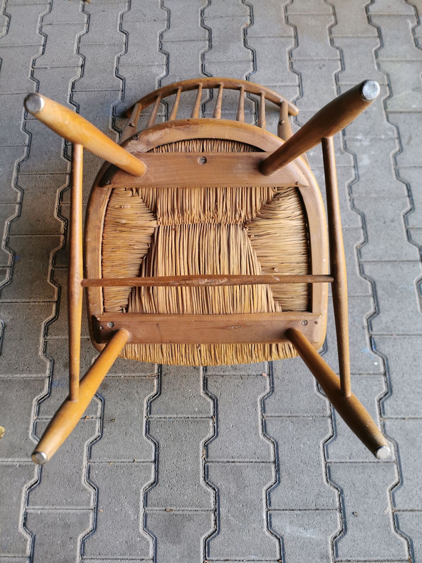 Vintage armchairs WKS design Arno Lambrecht rattan and wood 1950