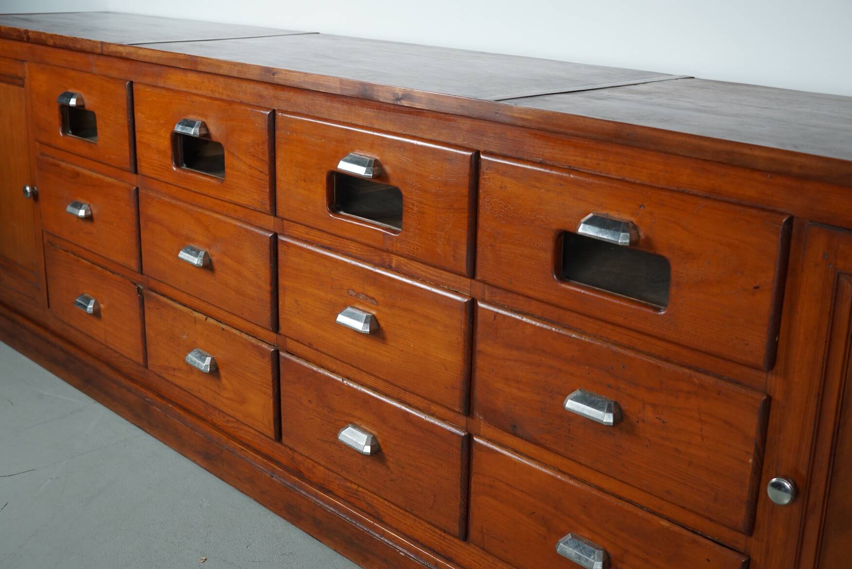 large vintage french oak haberdashery cabinet or shop counter, 1950s