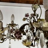 Chandelier with a floral porcelain decoration and pendants