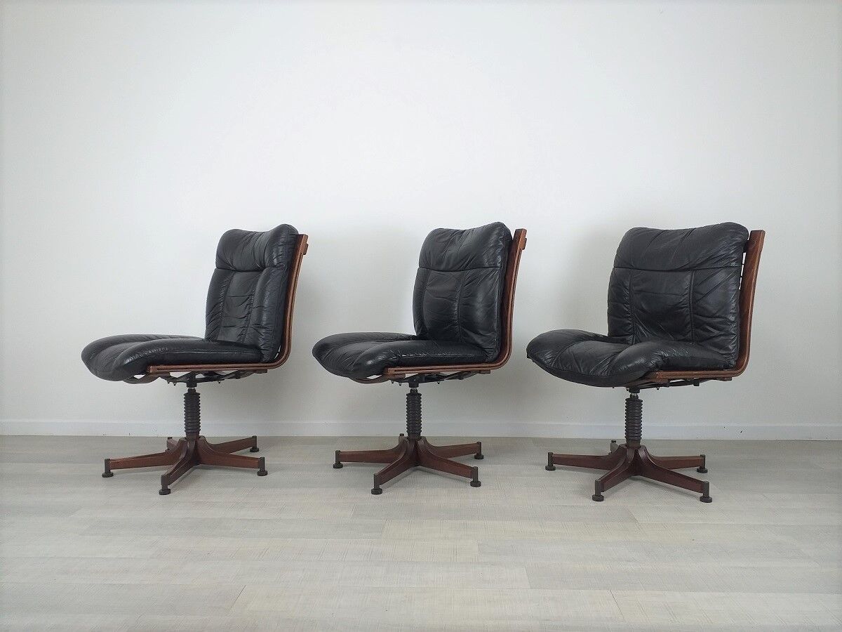 Vintage Scandinavian leather office armchair 60s