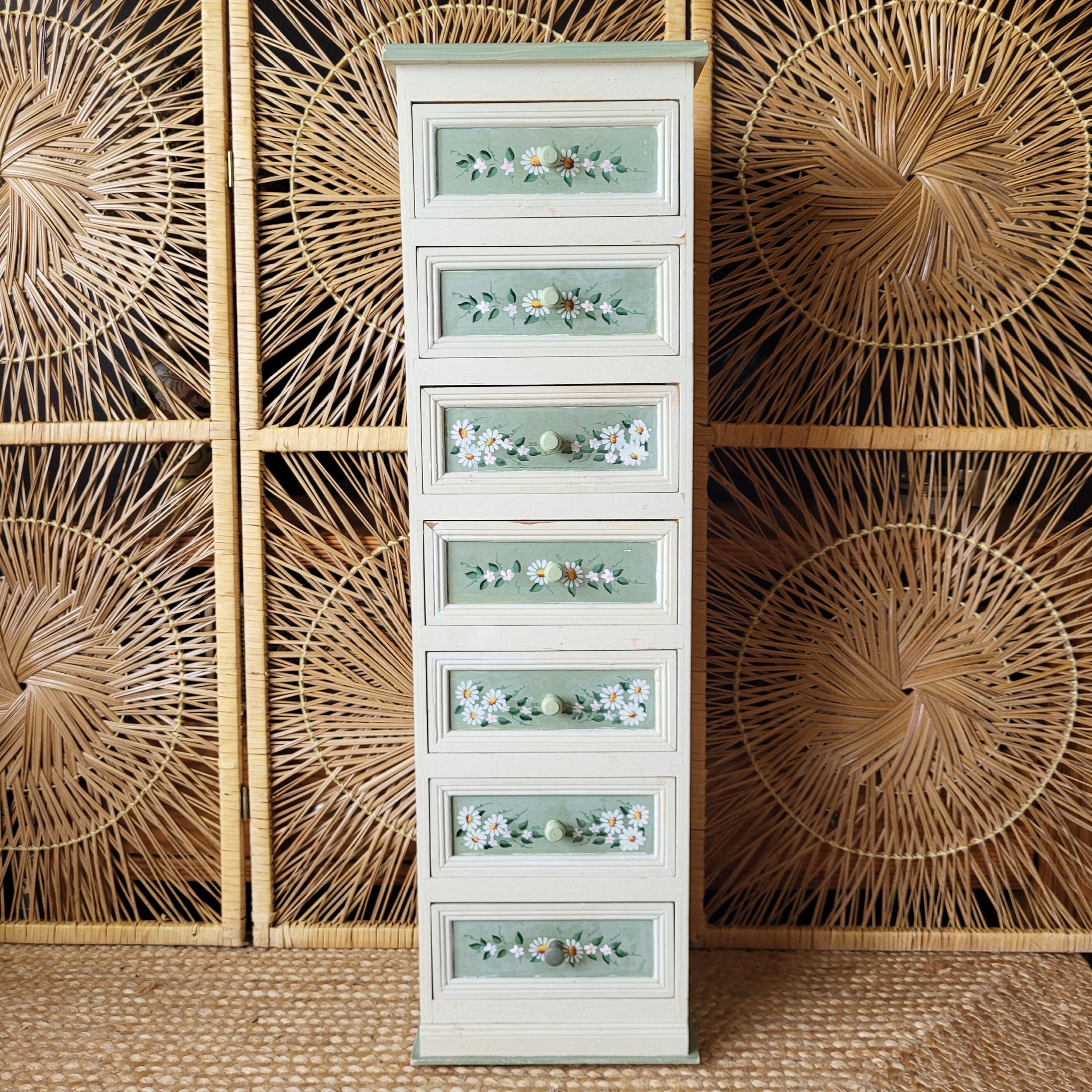 Old wooden furniture painted floral pattern with drawers