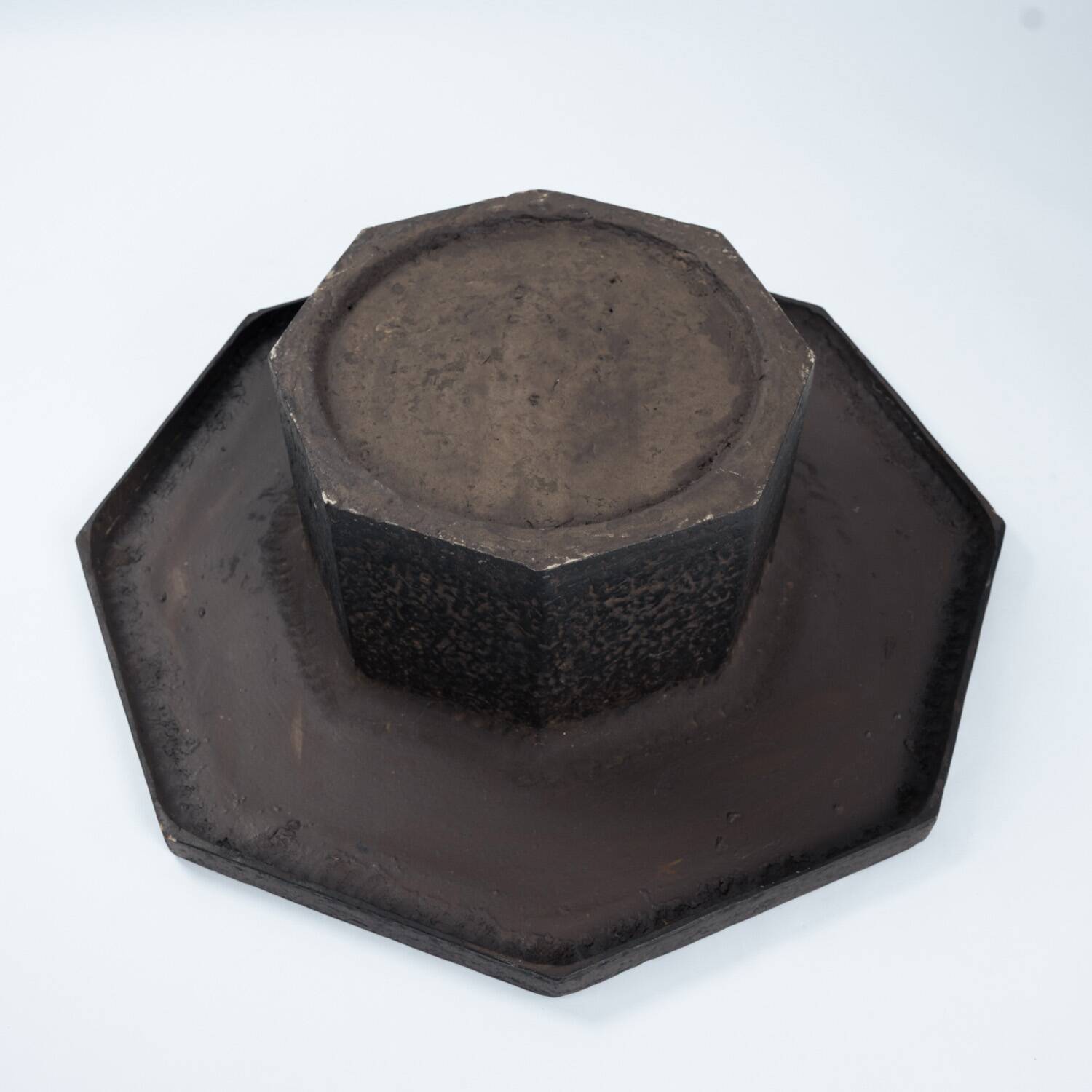 Brutalist Octagonal Coffee Table in Black Stone Look Resin, 1970s
