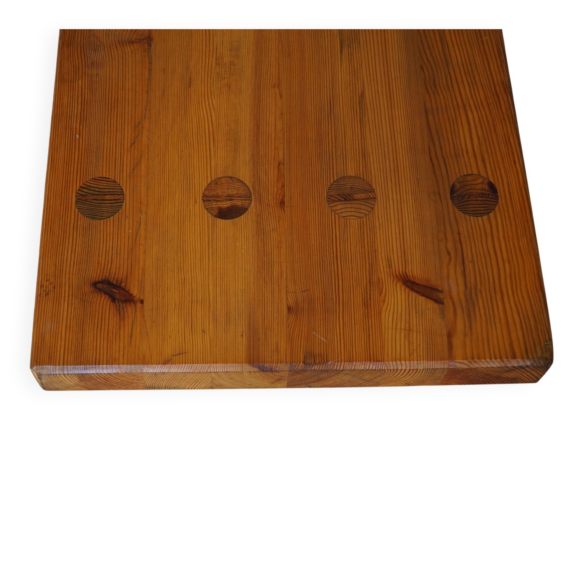 Square coffee table in solid pine in Swedish modern style by Sven Larsson, brutalism, 1970s.