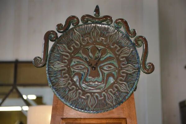 Guillerme et Chambron standing clock with earthenware decoration by Danikowski 1950s