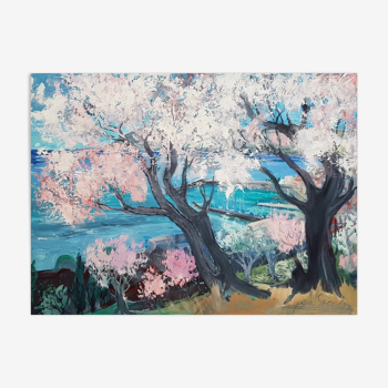 Peinture de Jean Goujon "Printemps sur Cannes"