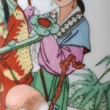 Traditional Japanese hand-painted pear-shaped vase. Geisha life scenes decor. High 26.5 cm