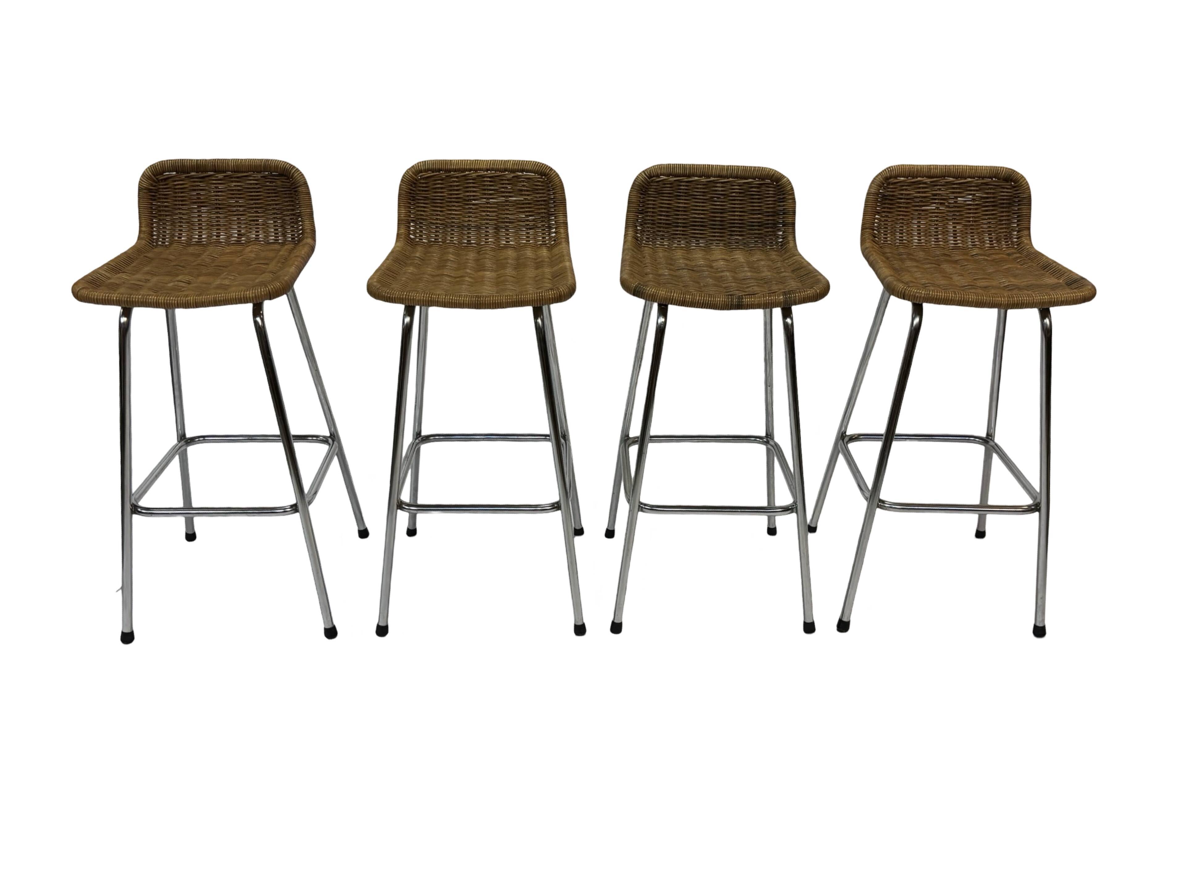 Set of 4 vintage bar stools Dirk van Sliedregt Rohe Noordwolde 1960's