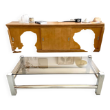 Vintage chrome metal table / smoked glass 1970