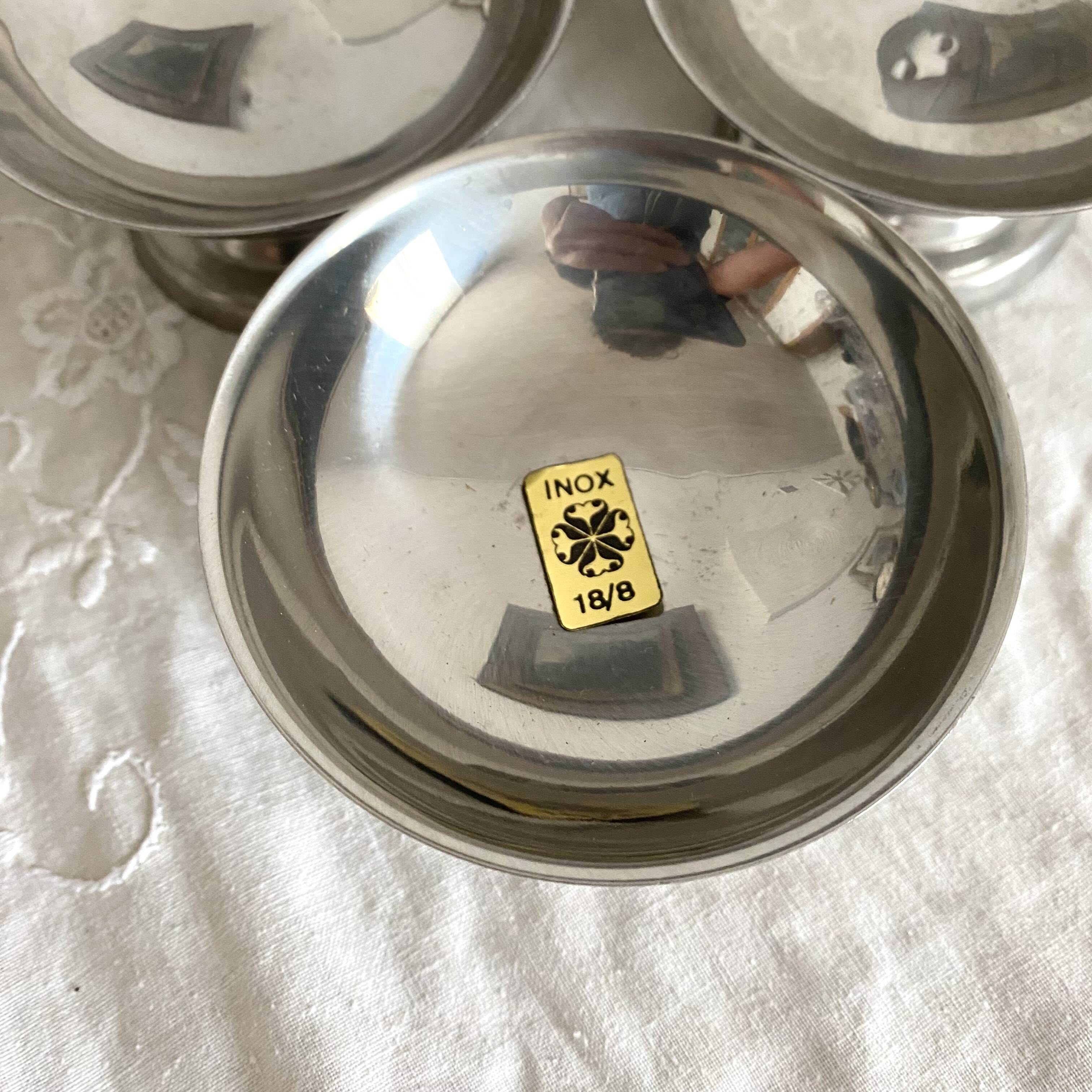 New stainless steel ice cream cups on pedestals, 1960s-70s