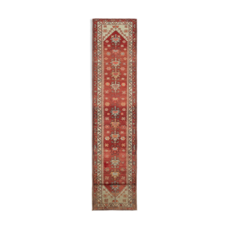 Hand-knotted unique turkish red runner carpet 87 cm x 377 cm