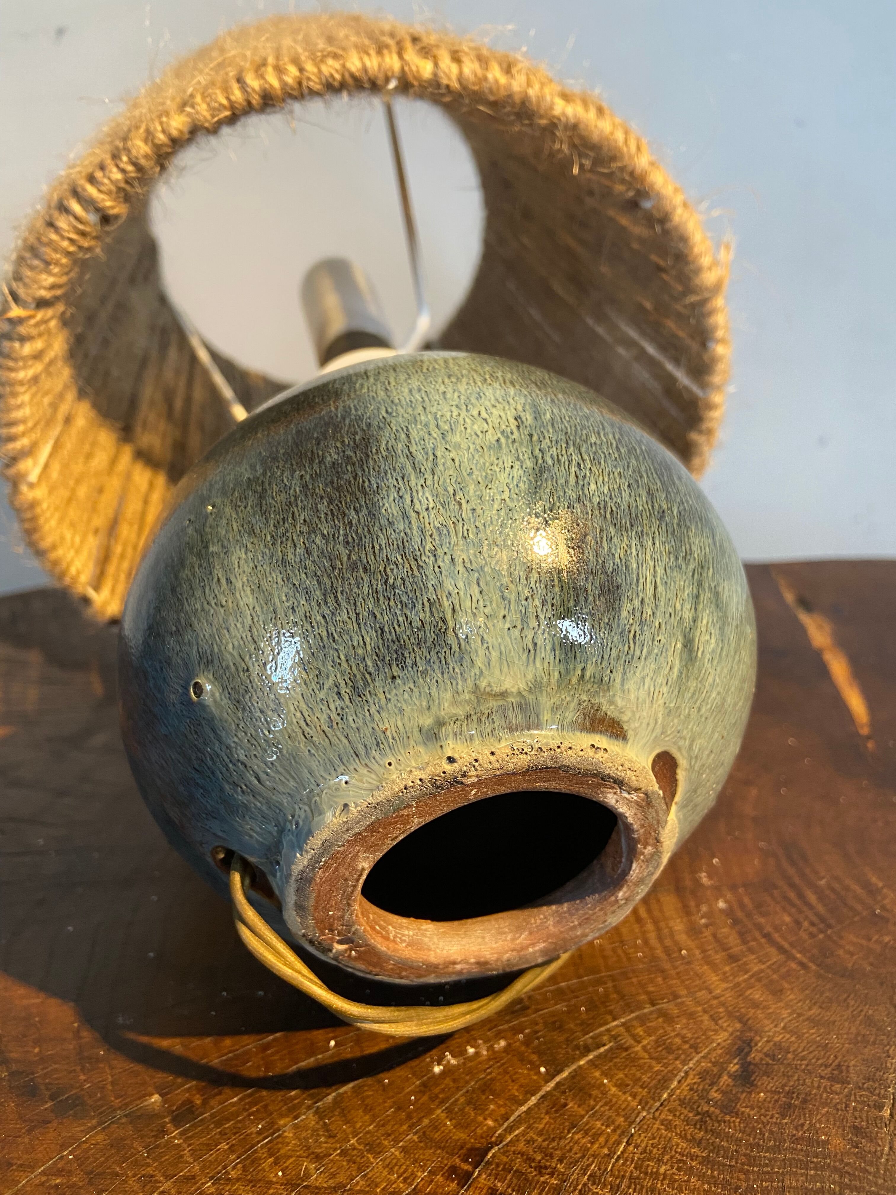 Table lamp in stoneware / ceramic 60s lampshade rope
