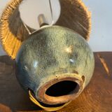 Lampe à poser en grès céramique années 60 abat jour corde