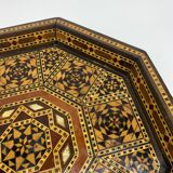 Plateau de service hexagonal en bois décoré de marqueterie marocaine Maroc