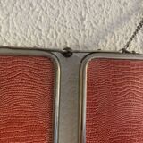 Vintage 1950s beveled barber triptych mirror in grenadine - 21 x 49 cm