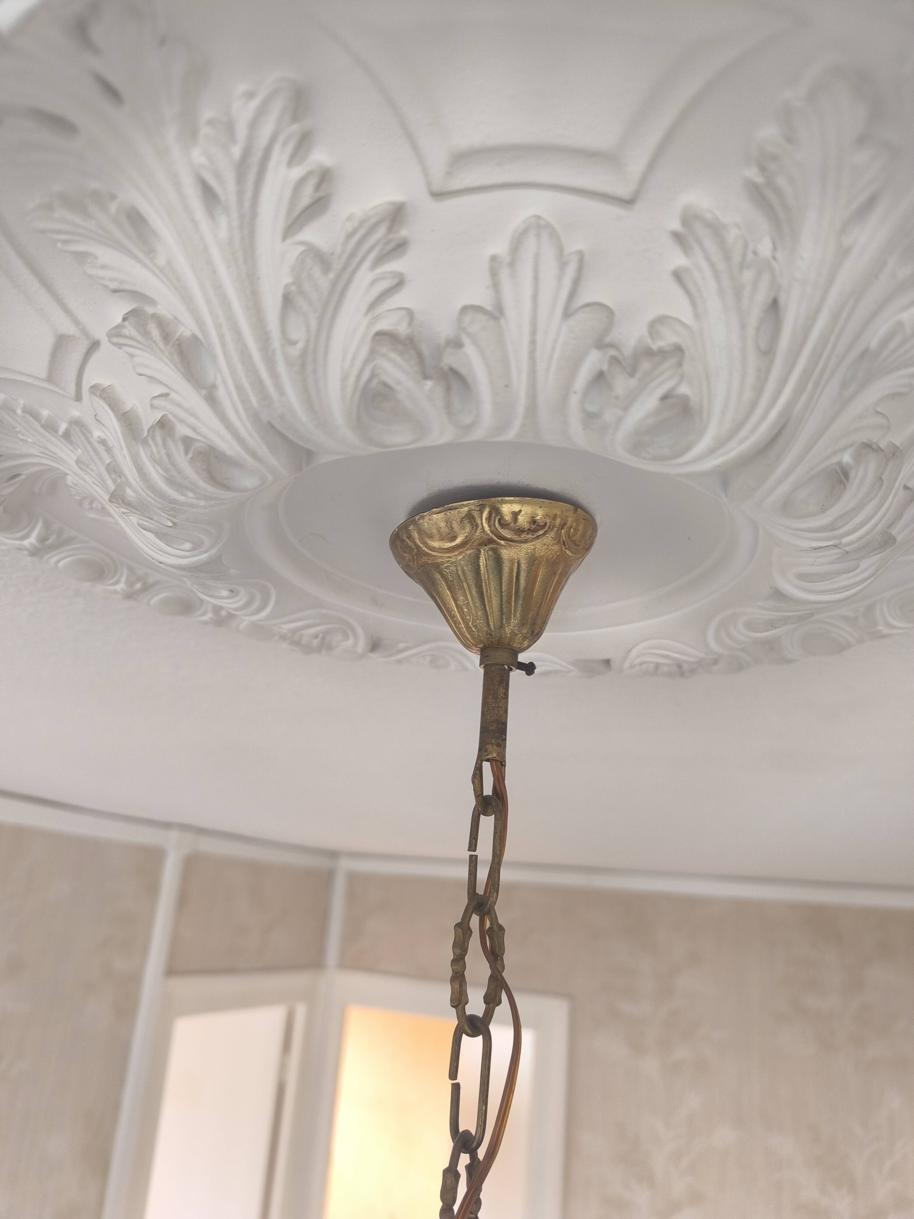 Vintage brass and crystal pendant chandelier with 6 lights