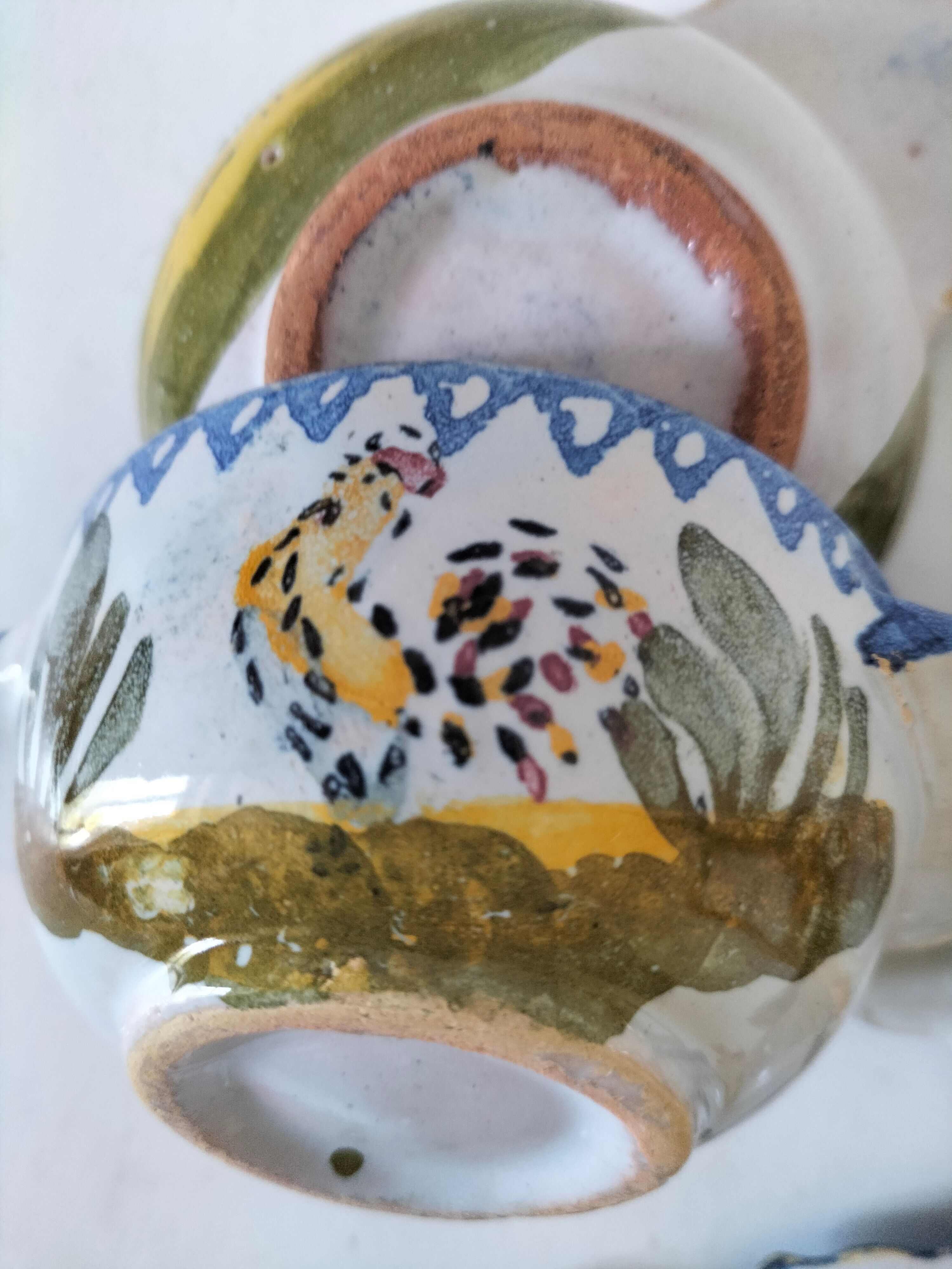 5 mini earthenware bowls from Charolles decorated with a village and rooster.