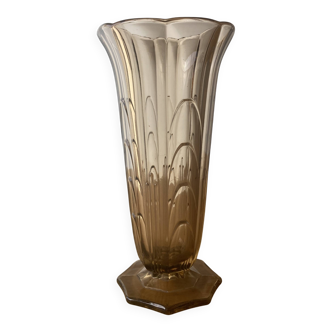 Vase Art déco en verre ambré fumé