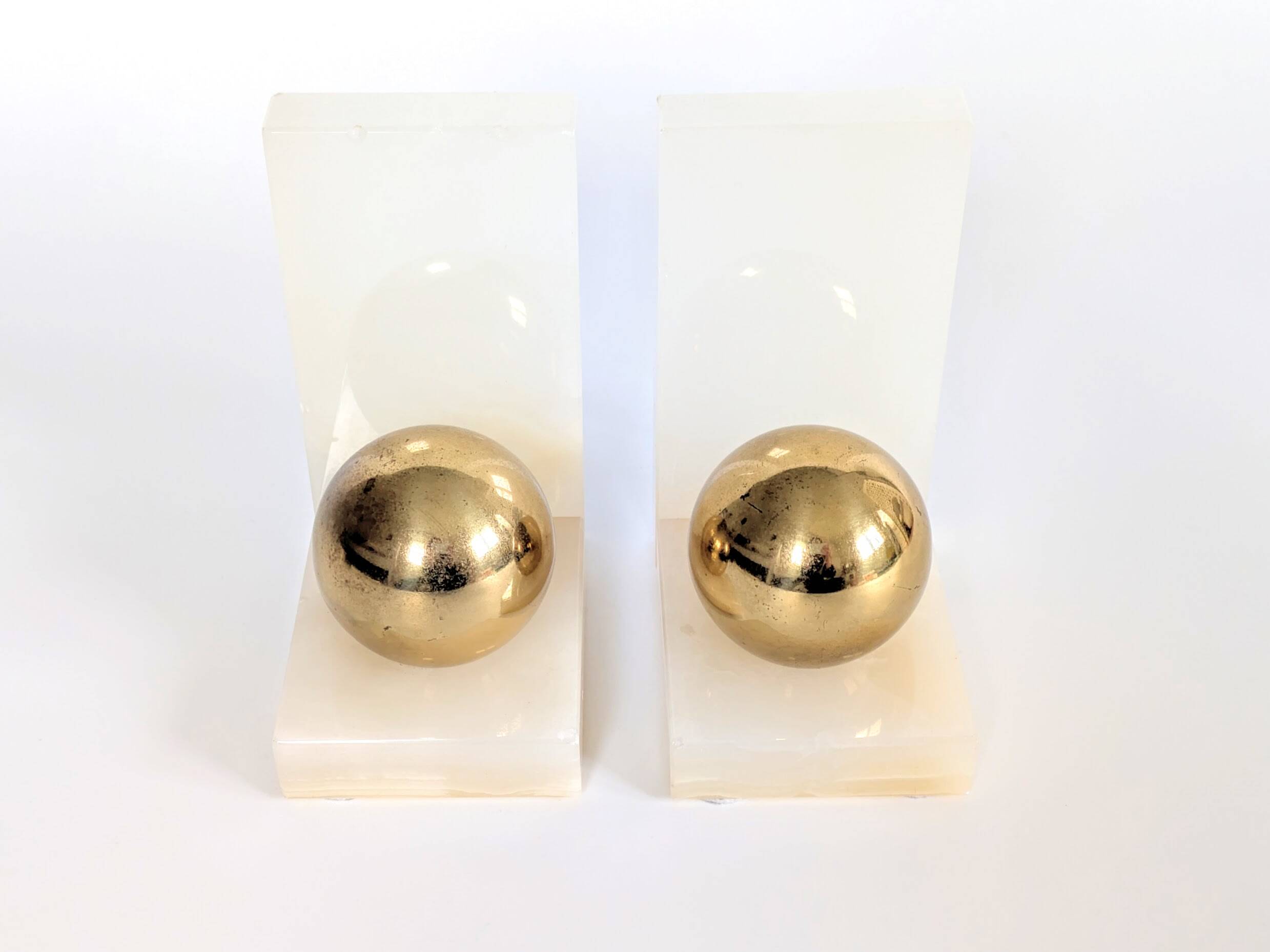 Onyx and Brass Bookends | Modernist Orbs | Art Deco Germany